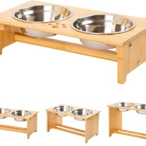 Bamboo Elevated Dog Cat Food and Water 